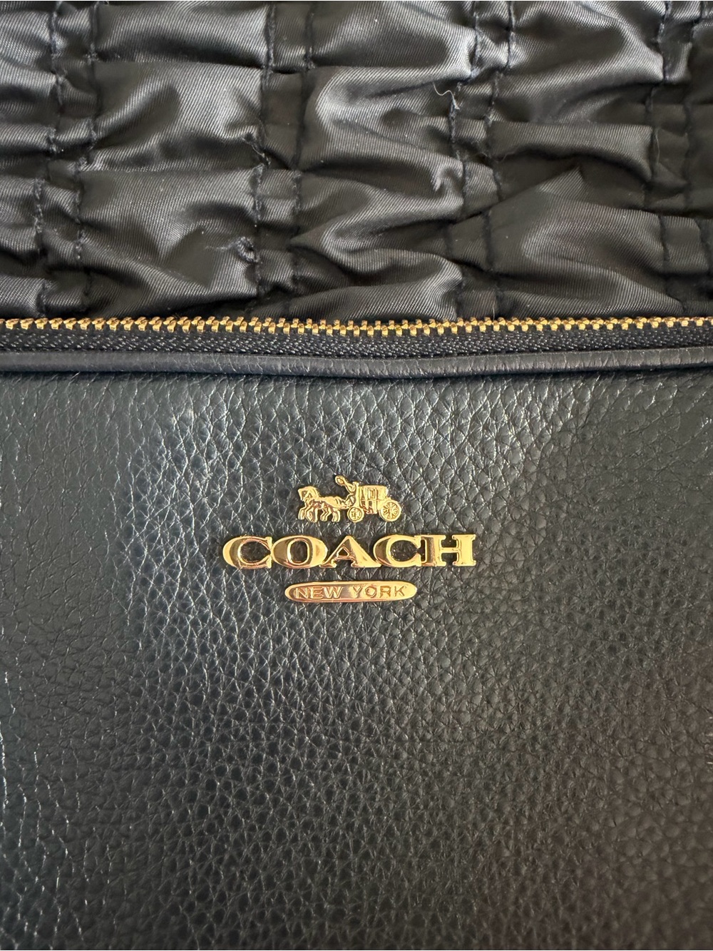 Coach Navy Blue Pebbled Leather Pouch with Gold Logo